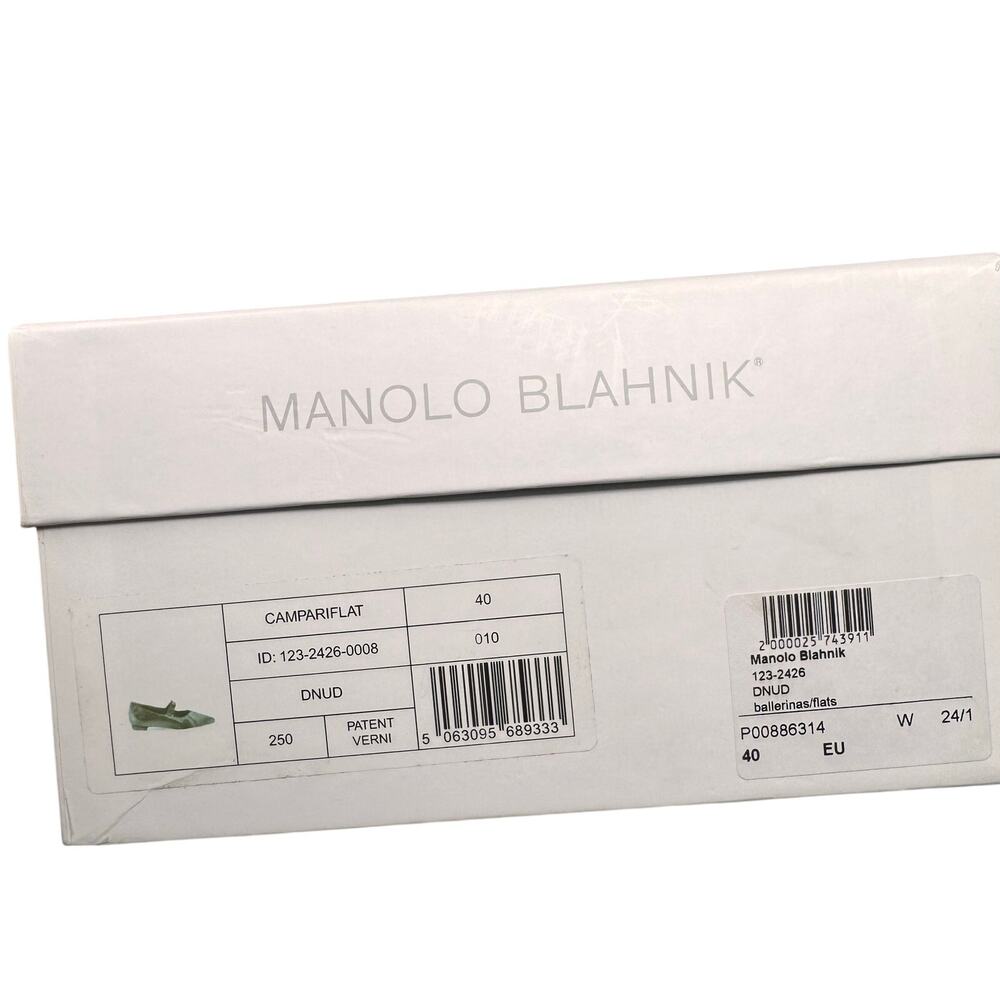 Manolo Blahnik Campariflat Nude Beige Tan Patent Pointed Toe Mary Jane Flats 40 - Picture 8 of 8